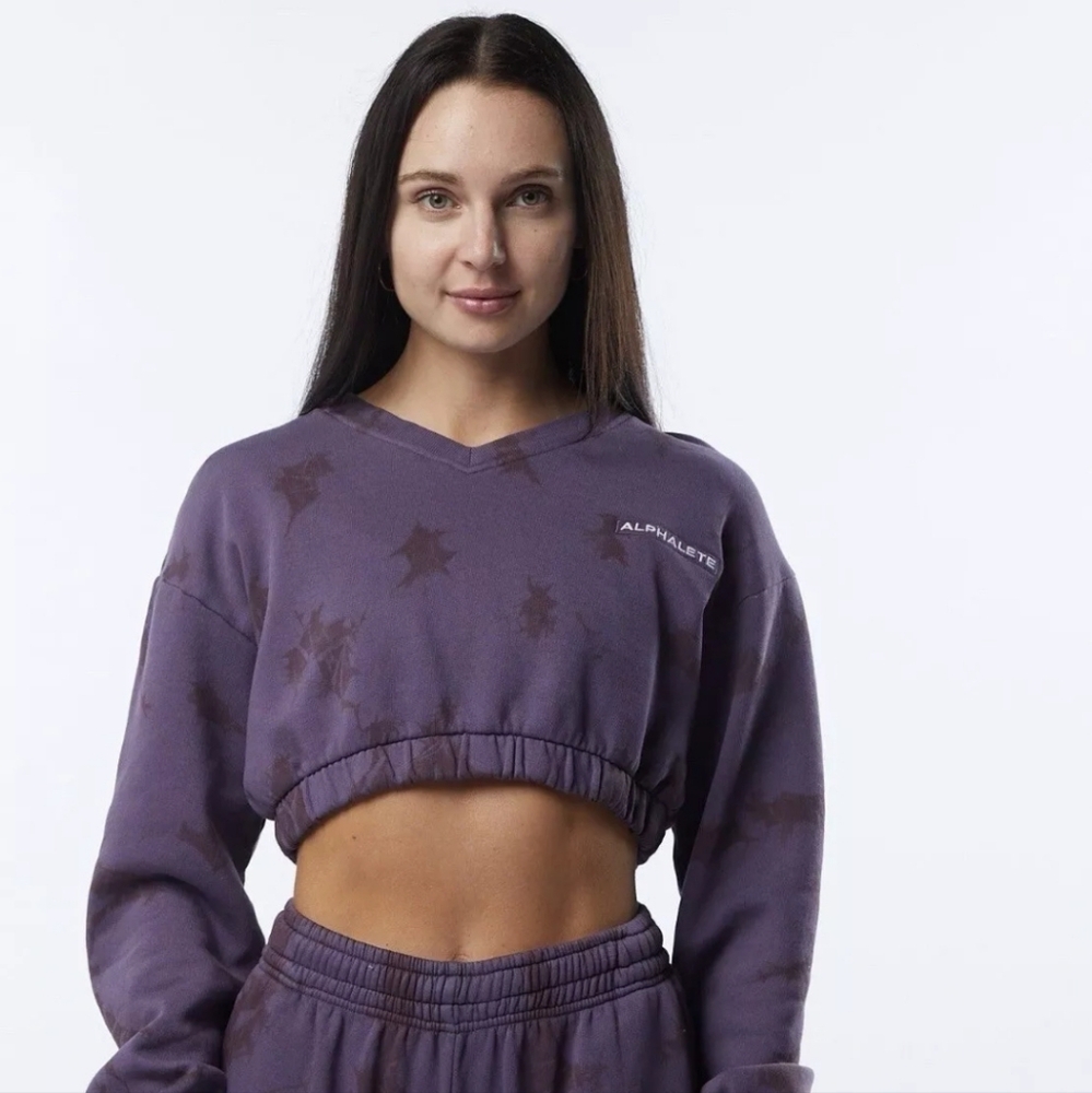 Alphalete HCTS Women's Washed V-Neck Fleece Crop Sweater Size Large